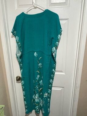 Teal Floral Maxi Dress - Lightweight Women's Caftan